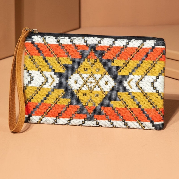 Handmade Hand Beaded Wristlet Clutch - Ethnic Inspired Design - Dyed Fine Cotton - Picture 2 of 6